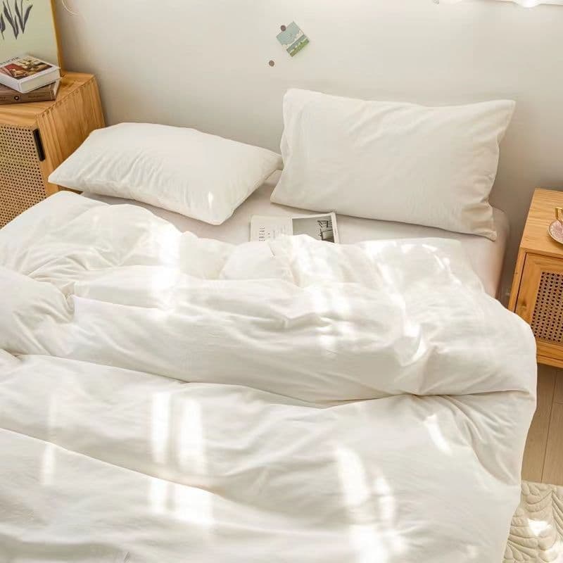 Factory Direct Hotel Duvet Cover White Washed Cotton Sheet Simple Hotel Flat Sheet Single Double Bed Sheet Bed Skirt Pillowcase