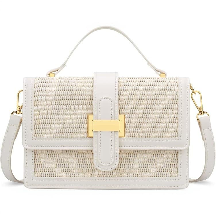 Amazon New Woven Square Bag for Women, Simple and Premium Shoulder Crossbody Bag, Beach Bag, Straw Bag, Bamboo Woven Bag