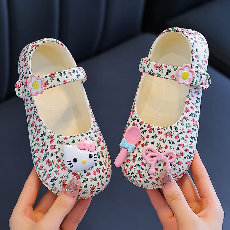 Floral Princess Shoes for Girls, Toddler Clogs, Children's Summer Toe-Covered Anti-Slip Soft Sole Parent-Child Outdoor Sandals