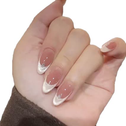【Cream French】Handmade Wearable Nails, Simple White French Style Handcrafted Nail Tips, 10 Pieces Set