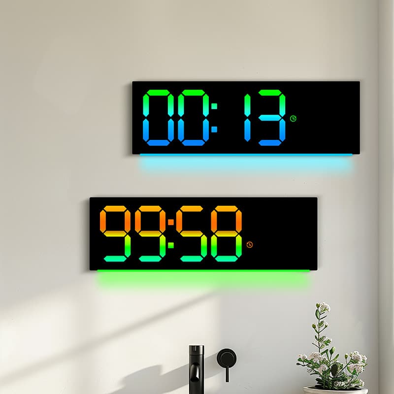 LED Color-changing Wall Clock, RGB Color-shifting Living Room Wall Clock Display, Multi-functional Alarm, Large Size 6677R Factory Direct