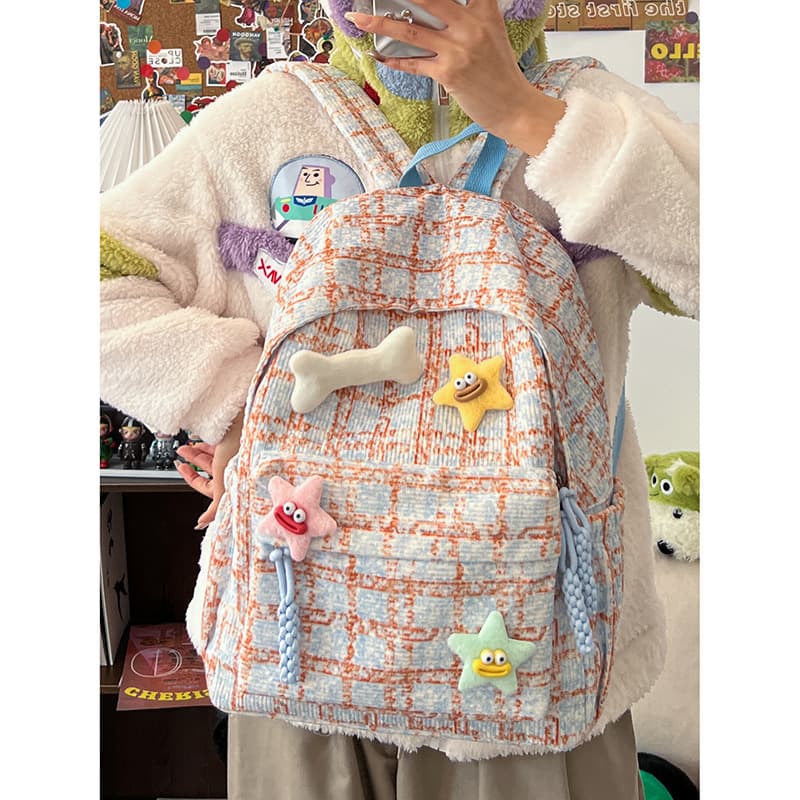 Japanese ins high-looking small fresh plaid schoolbag junior high school student backpack female college student autumn and winter backpack