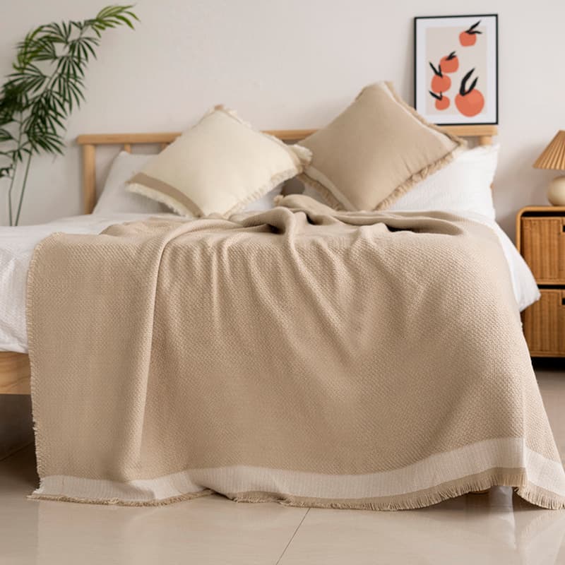 Wabi-Sabi Plain Bed End Throw Blanket with Fringe Edge, Sofa Blanket, Living Room Cover Blanket, Air Conditioning Blanket for Bed, Bed Cover, Bed Flag, Decorative Throw