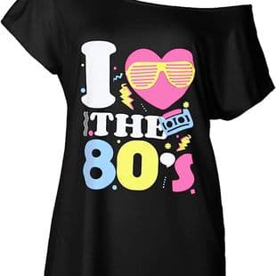 EU/US Retro Fitted Off-Shoulder T-Shirt I LOVE THE 80S Letter Heart Graphic Print Women's Top