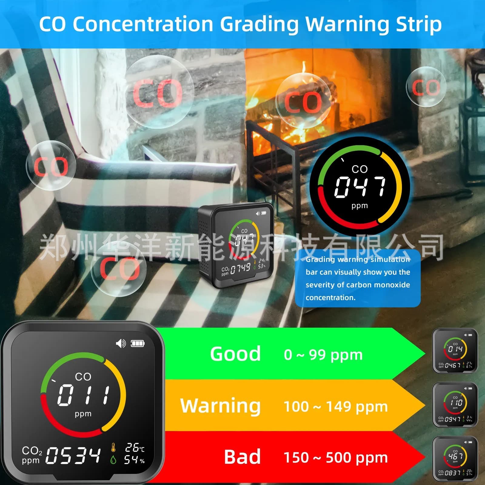 CO2 Meter CO Detector Carbon Monoxide Monitor 0-500 PPM