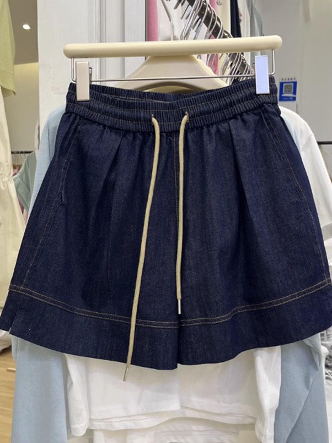 Korean style retro denim short jeans design temperament spring and summer new drawstring slimming versatile slim shorts