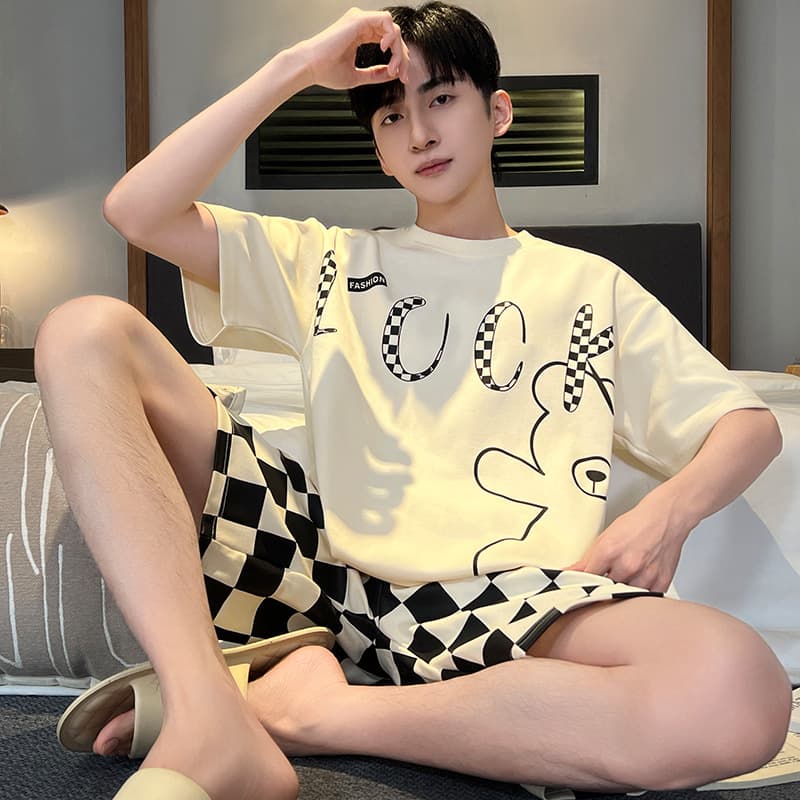 Summer Boys Cartoon Short Sleeve Shorts Pajama Set, Loose Fit, Teen Homewear Two-Piece Set