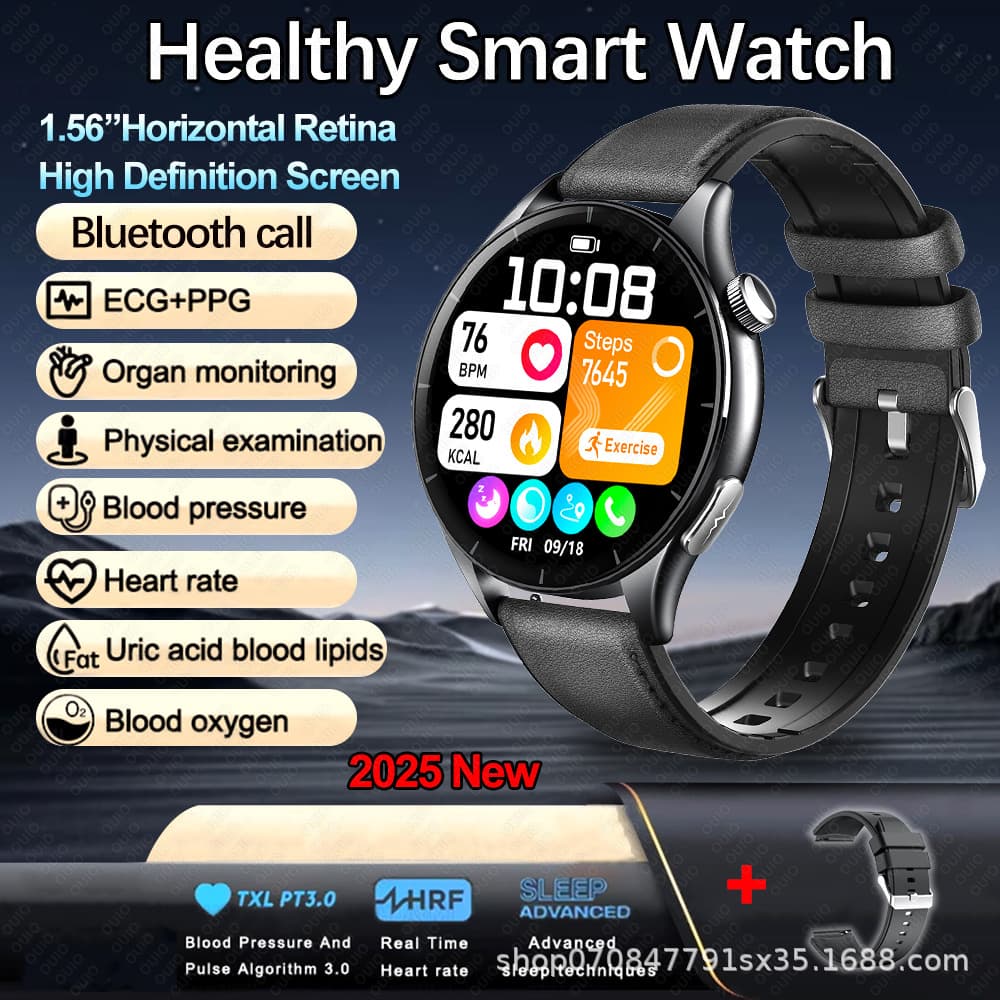 ET458 Smart Watch Slim Model Blood Glucose Blood Pressure Heart Blood Lipids Heart Rate Blood Oxygen ECG Micro Health Check Wutan