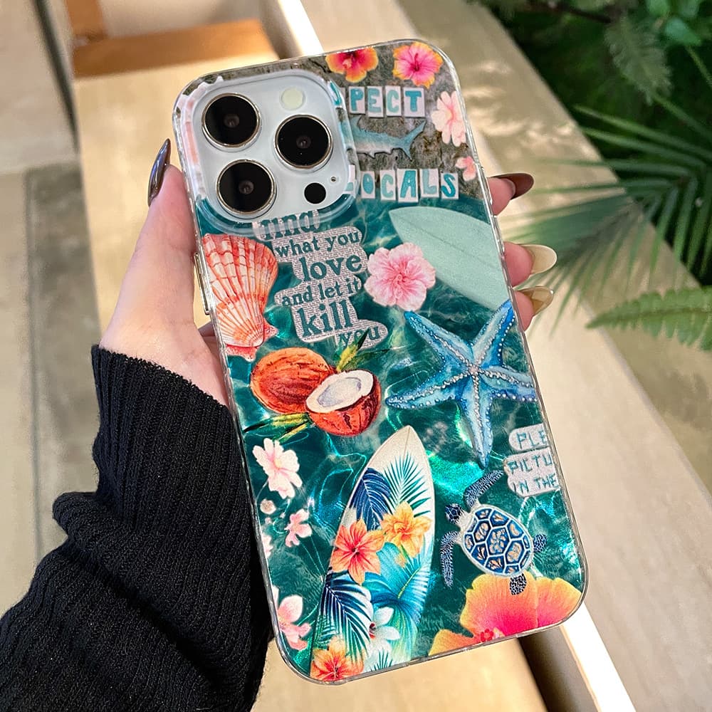 Surf Theme FYD Water Ripple Compatible with Apple 17 AIR Laser Wrinkle Women's iPhone 16 Pro Max Phone Case