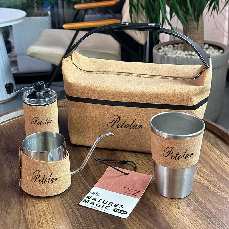 Business Gift Set Opening Event Premium Souvenir Eco-Friendly Cork Hand Drip Pot Set Custom Coffee Cup