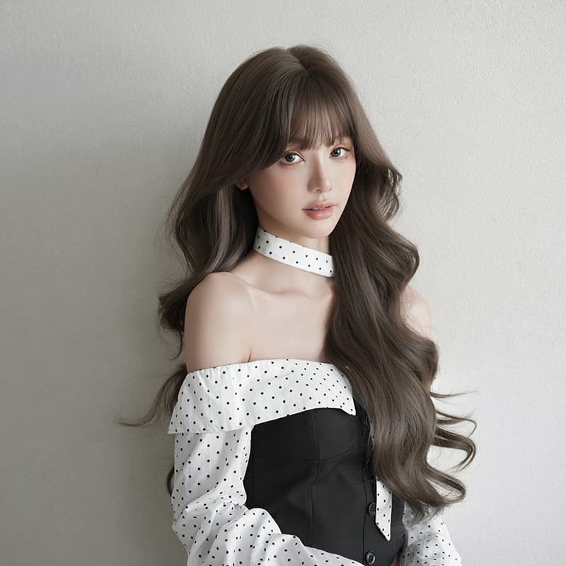 2026 New Korean-Japanese Long Curly Wig for Women, Big Waves, Cocoa Brown, Layered Long Curly Wig, Synthetic Fiber Realistic Hairpiece