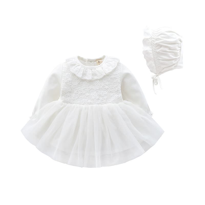 Long-Sleeve Princess Dress for Girls, Tutu Dress, Newborn White Lace Tulle Dress, Baby Princess-Style Dress