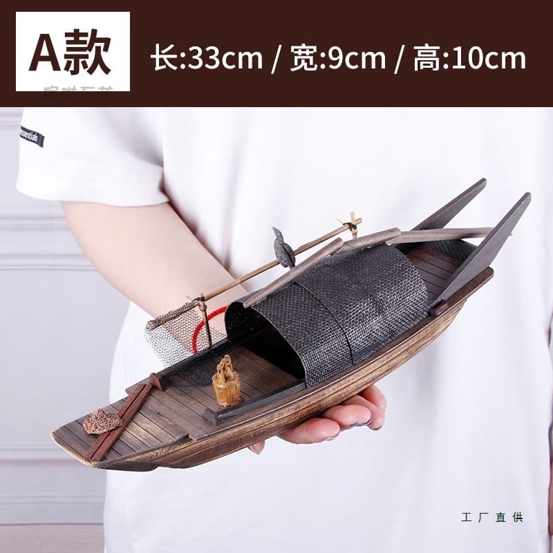Vintage Chinese Wupeng Boat Floating Wooden Fishing Boat Handcrafted Model Home Decoration Gift