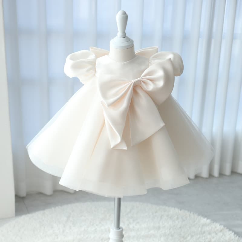 White Toddler First Birthday Party Dress Simple Children's Wedding Dress One-Year-Old Princess Skirt Fashionable Girl Tutu Dress