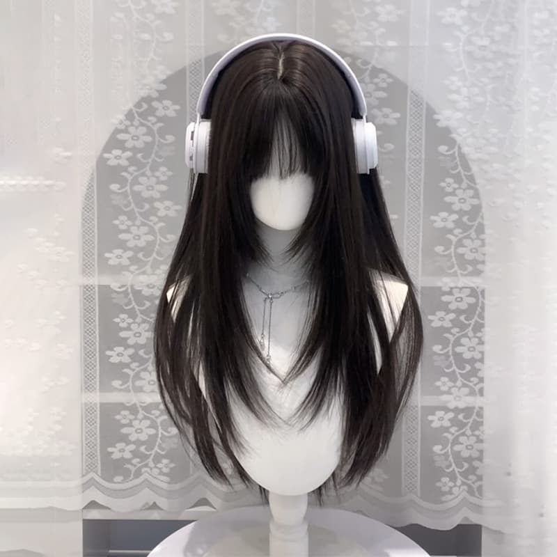 High-Layered Black Long Straight Lolita Cute Young Girl Daily Wear Wig Set Xiangyu