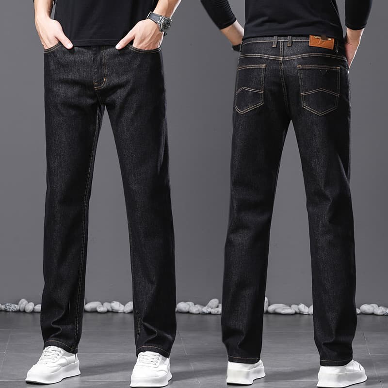 Thick Guangzhou Xintang jeans men's European and American business straight elastic mid-waist washed original color long pants AJ men's clothing