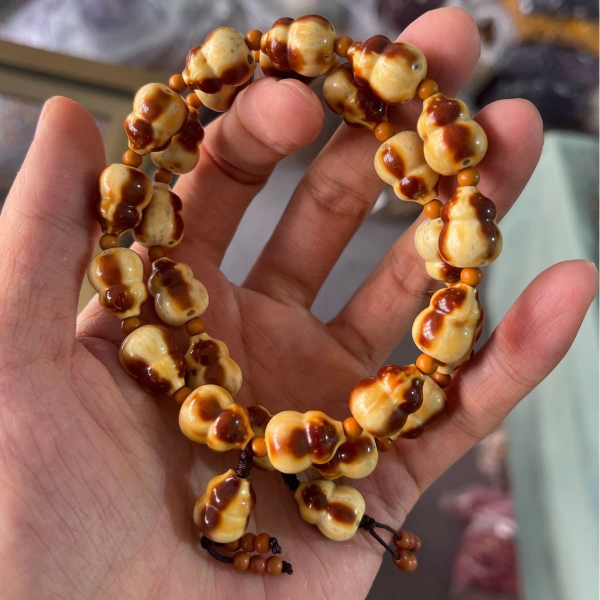 Panda Pattern Purple Gold Rat Bodhi Seed Date Bead Glossy Bead Old Material Buddhist Beads Unisex Bodhi Cultural Play Winding Finger Soft Bracelet