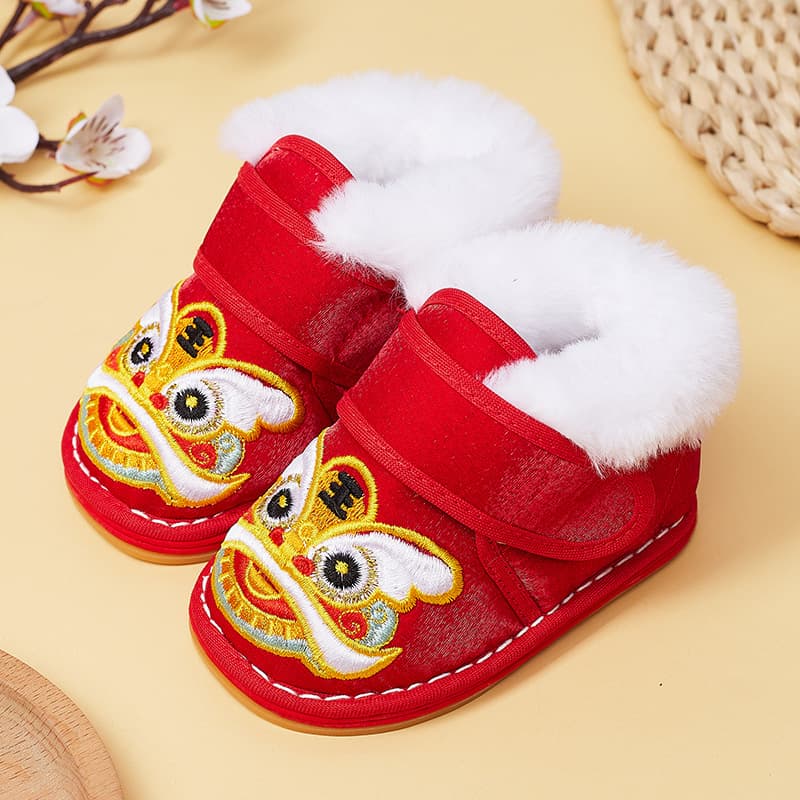 Lion Dance Cloth Shoes for Boys and Girls, Multi-Layer Sole, Non-Slip, Warm, Tiger Head Toddler Shoes, Tang Suit Toddler Shoes