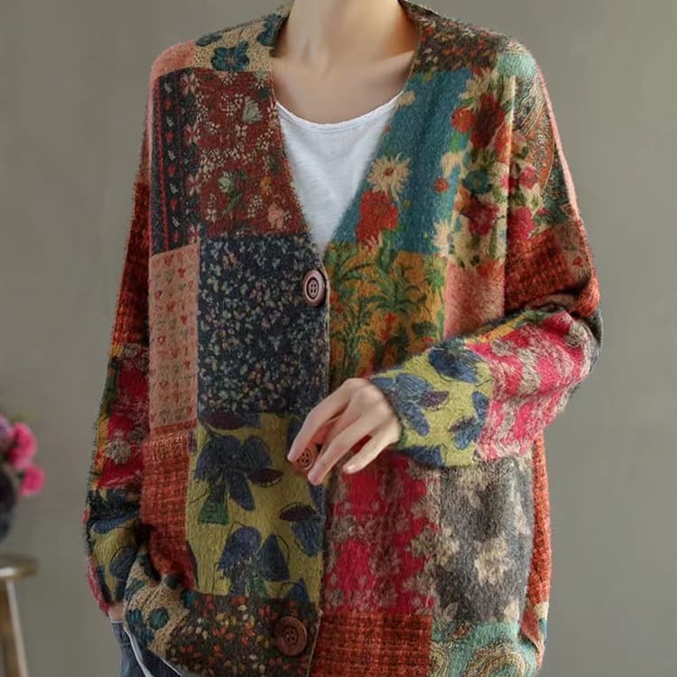 2024 new mink fur knit sweater for women wholesale, high-end fashionable printed cardigan V-neck top coat for autumn.