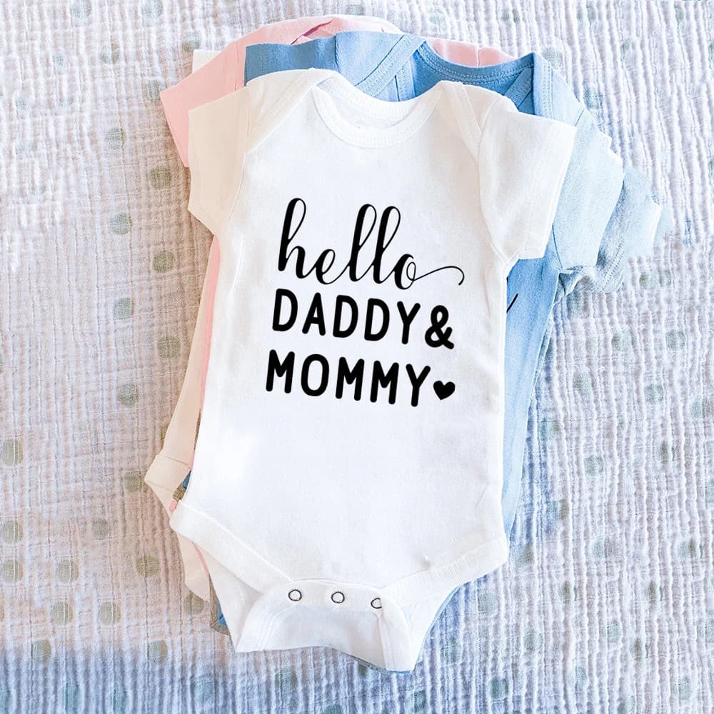 Hello Daddy Mommy Letter Print Bodysuit 100% Cotton Baby Onesie