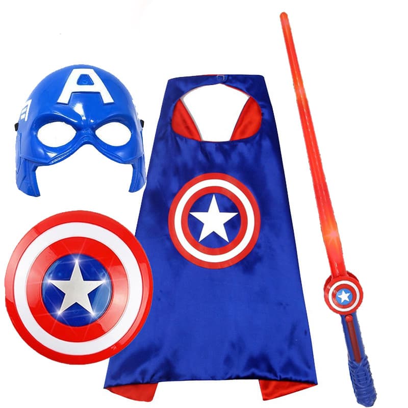 Children's Captain America Cape Factory Supply Cartoon Hero Cape Superman Cape Double Layer Halloween Light-Up Sword