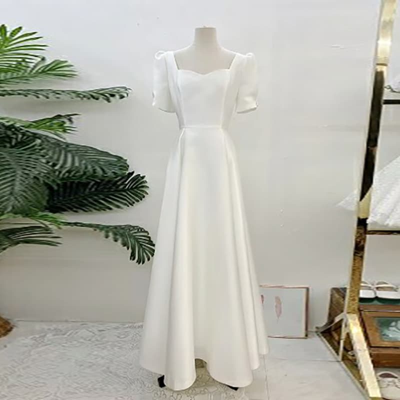 White Light Wedding Dress for Bride, 2026 New Simple Elegant Forest-Style Banquet Gown for Marriage Registration