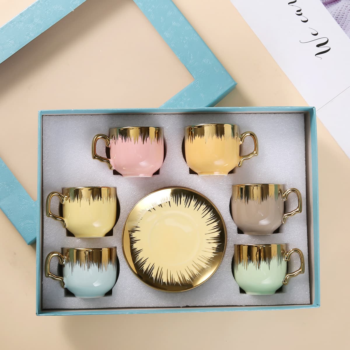 Cross-border Middle East Saudi coffee cup and saucer set afternoon tea set cup gift simple ceramic cup 90cc water cup