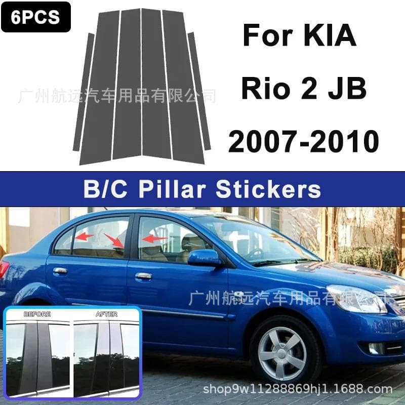 For Kia Rio 2 JB 2007-2010 Rio Window Trim Side Door Frame Glossy Black Center Pillar Sticker