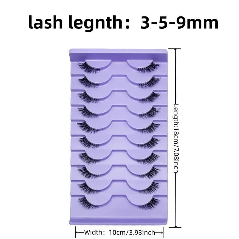 European & American 10-Pair Half Cat Eye Transparent Band Natural Lengthening Half False Lashes, One-Piece Voluminous Style