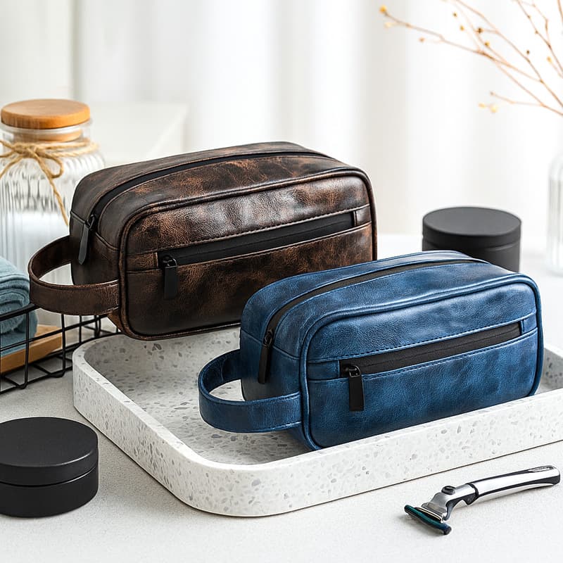 PU Leather Toiletry Bag for Men, Portable Travel Toiletry Bag, Large Capacity Waterproof Hanging Organizer for Skincare, Clothing, and Cosmetics