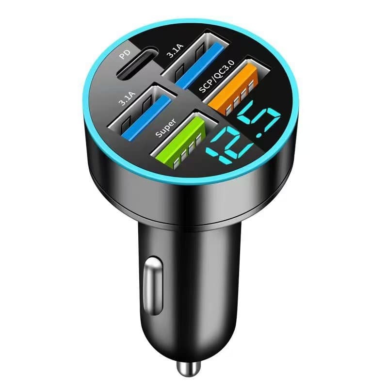 Digital Display Car Charger 5 USB Four-In-One Mobile Phone Car Charger Multi-Port Vehicle Charger Manufacturer AKS
