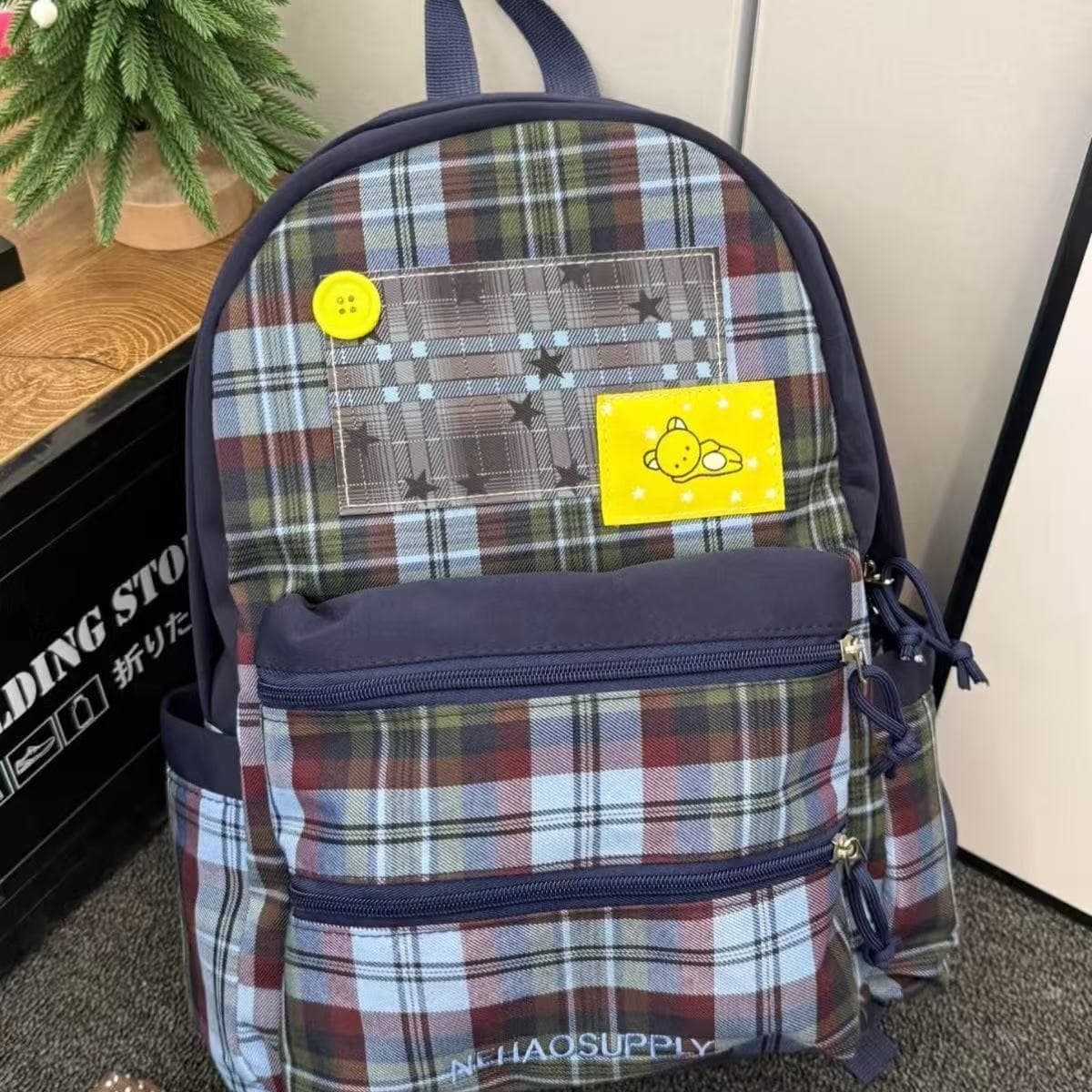 New retro student plaid schoolbag college student large capacity ins backpack casual versatile backpack