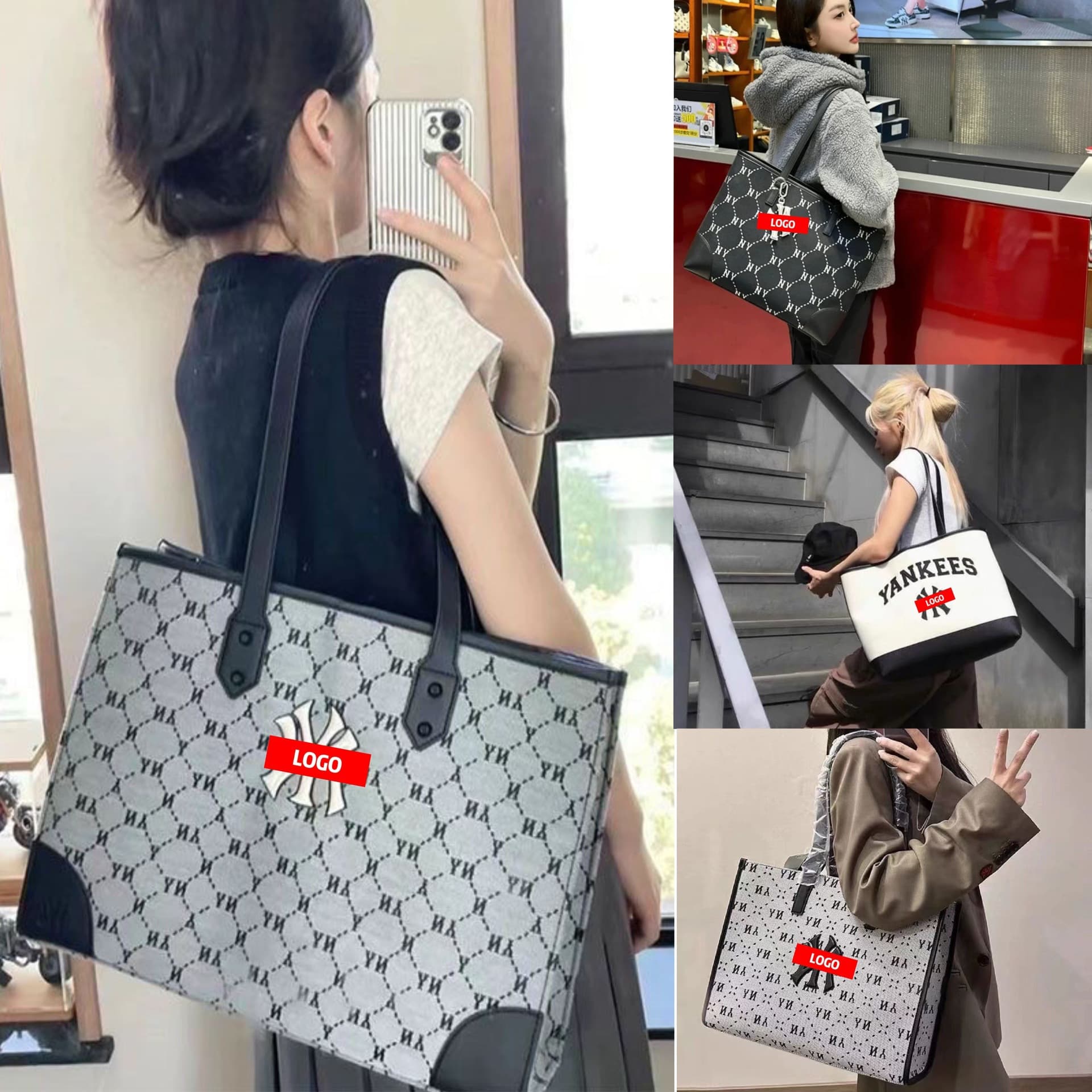 Korean MLB Tote Bag New Commuter Premium NY Large Capacity Fashionable Versatile Shoulder Hand Tote Bag
