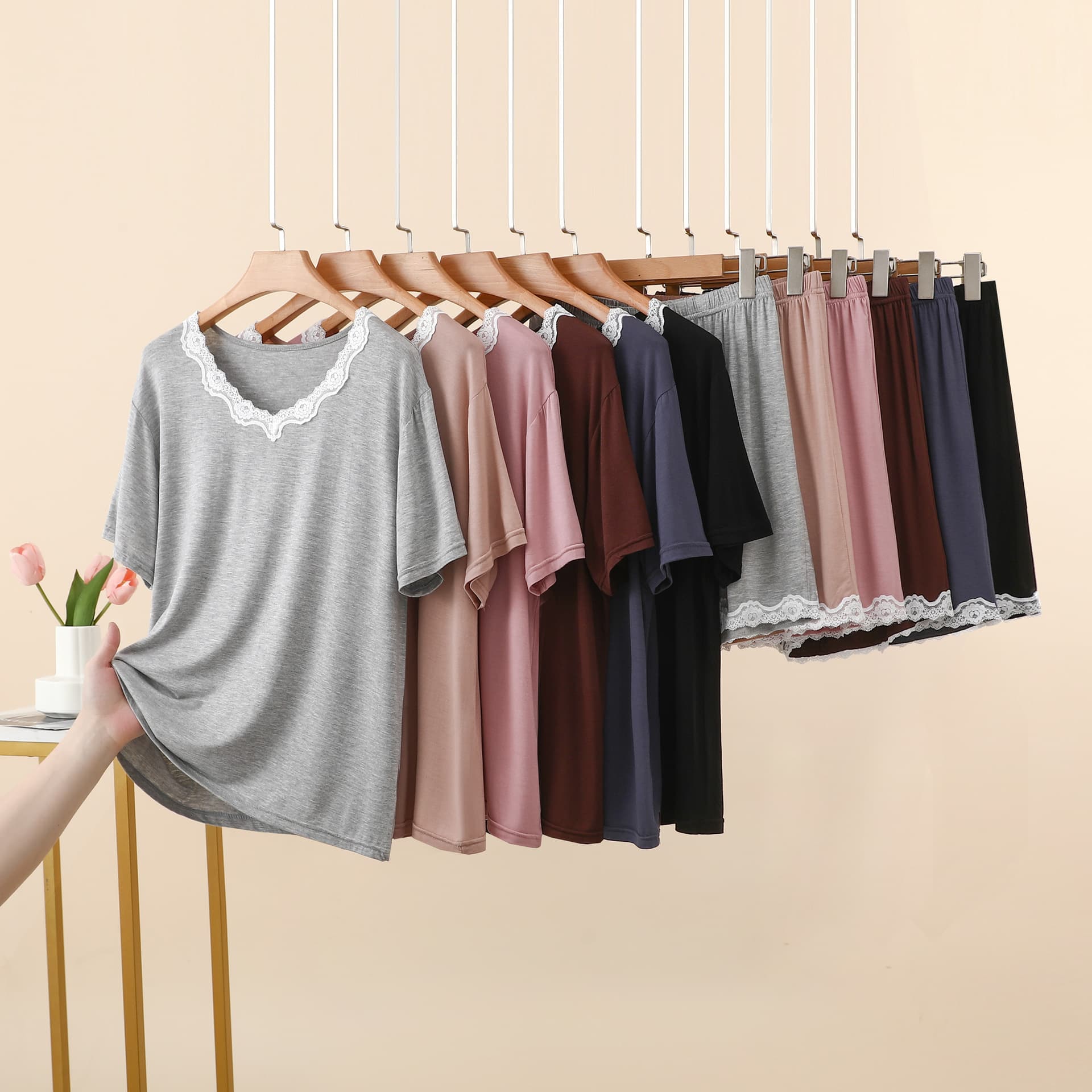 Summer Women's Plus-Size Home Set with Short Sleeves, Loose-Fitting Modal Pajamas and Sleep Pants