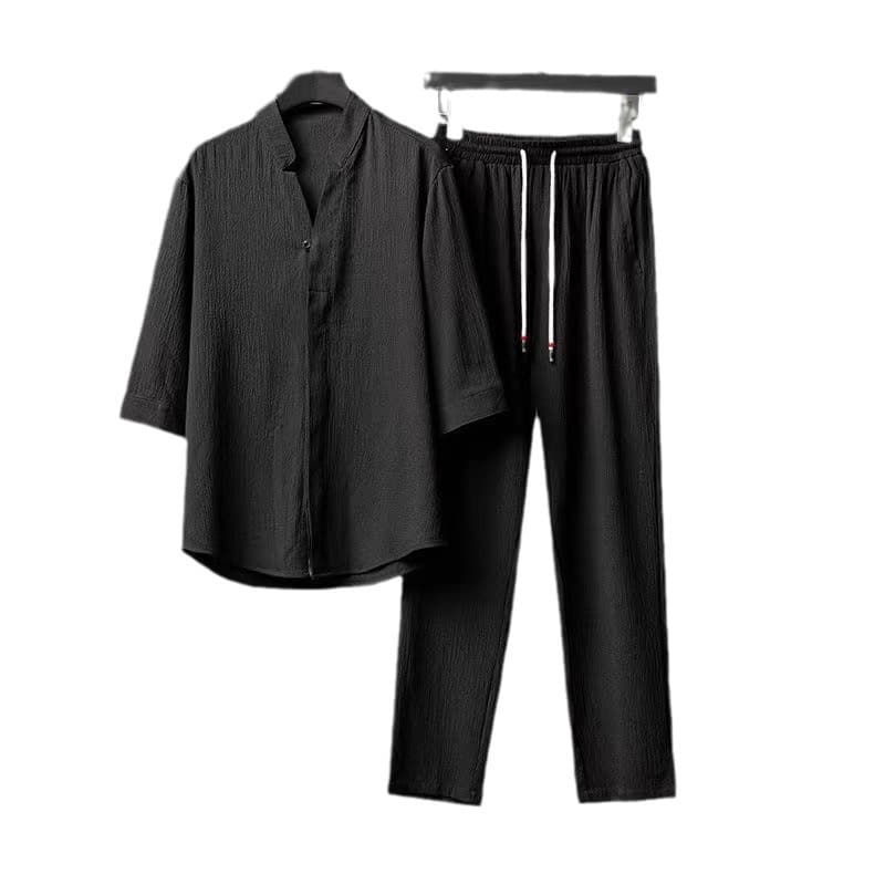 European and American Style Autumn/Winter Men's Suede Jacket and Casual Pants Two-Piece Set Solid Color Fleece-Lined Warm Suit