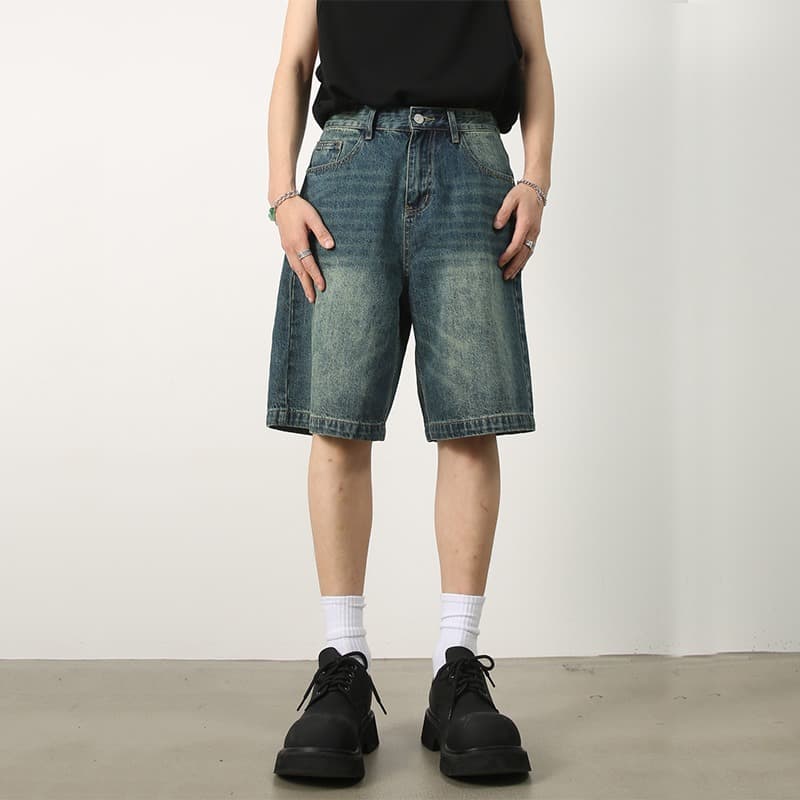 American summer new denim shorts men's summer ins trend five-point pants loose and versatile casual pants trendy