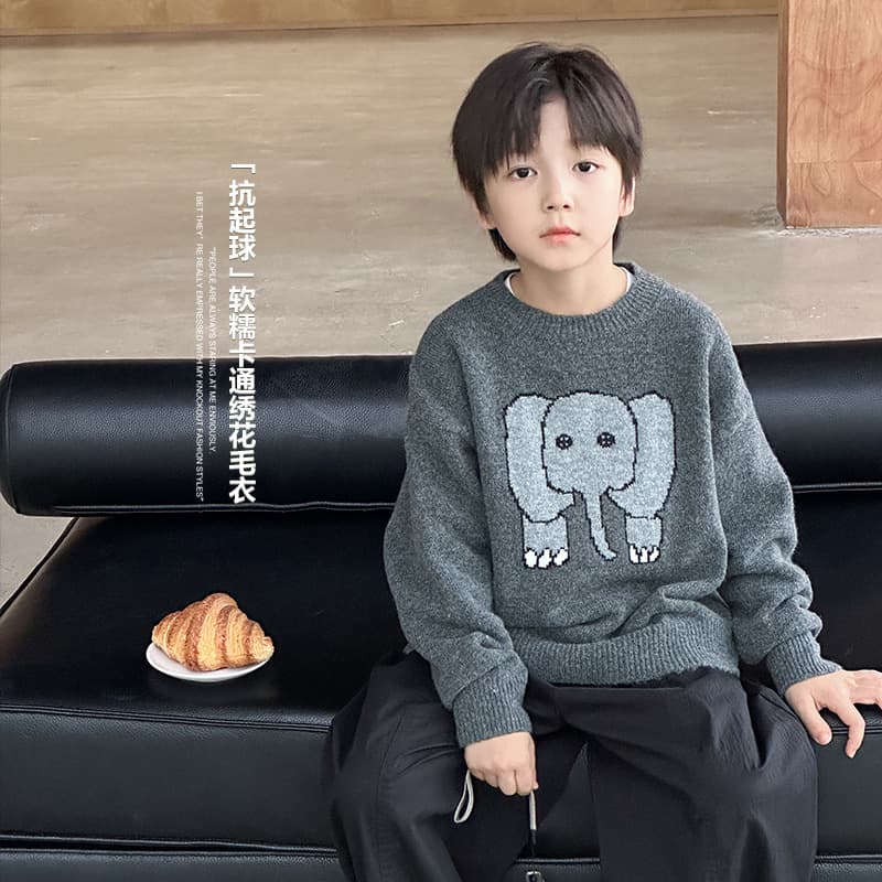Elmo Baby Children's 2025 Autumn/Winter Fashionable Warm Knitted Sweater with Cartoon Embroidery for Boys and Girls