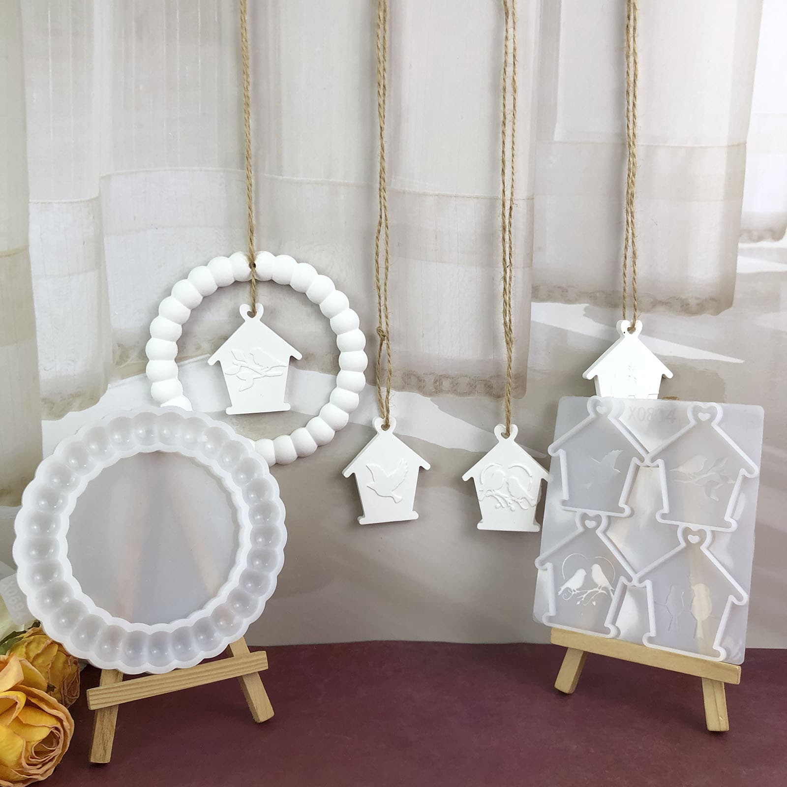 X0694+X0804 Ring House Bird Desktop Decoration Cement Plaster Mold DIY Silicone Mold