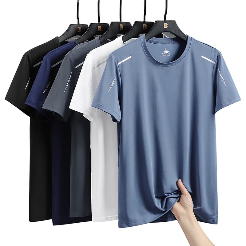 Ice Silk T-Shirt Men's Quick-Dry Short-Sleeved T-Shirt Summer High Elastic Ice Breathable Fashion Jacket Cross-Border Factory Wholesale