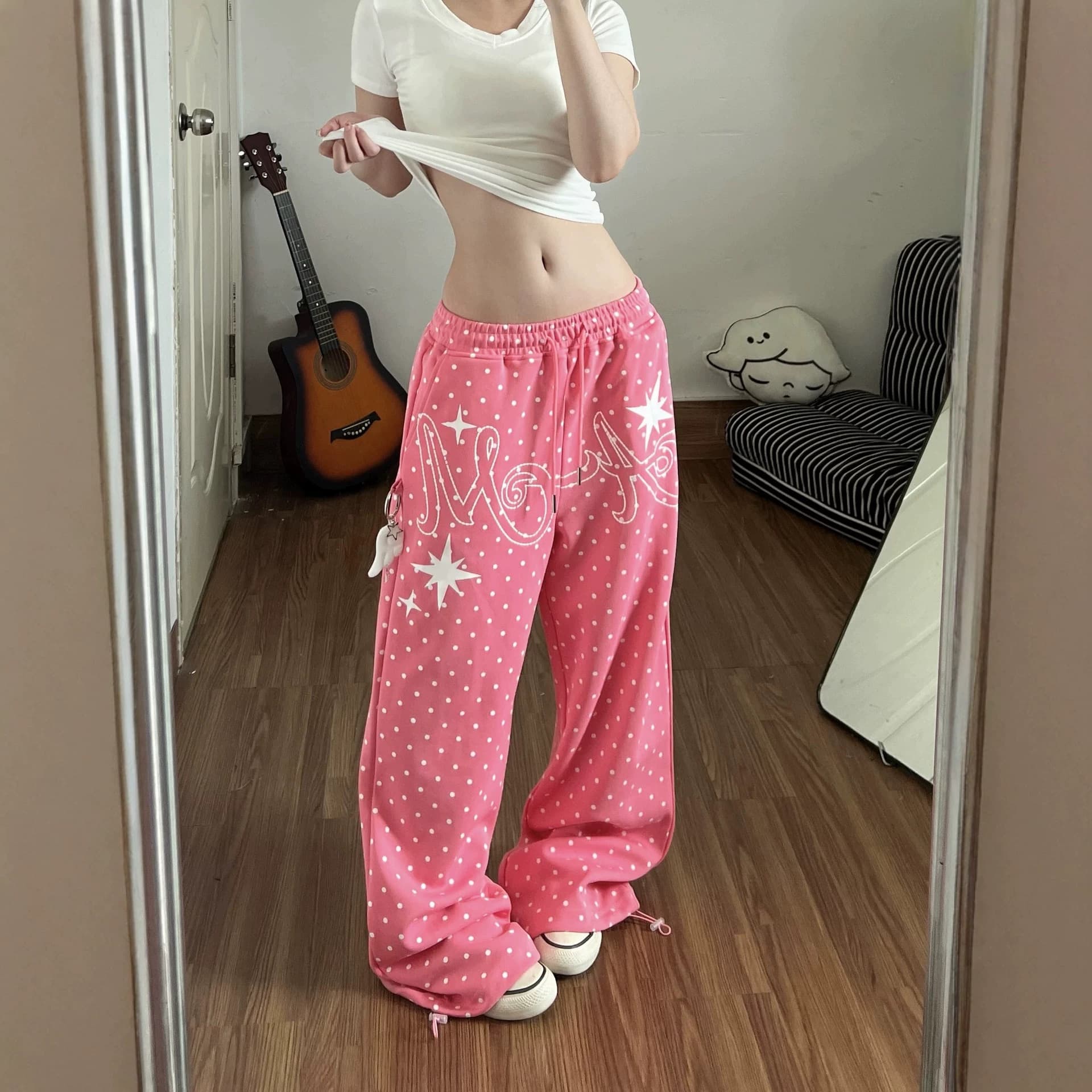 [Free Pendant] Dopamine Summer Style Pink Jazz Dance Curved Pants for Women, Versatile Flowy Slimming Fashion