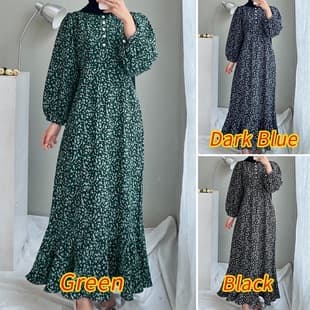 New Arrival Cross-Border Casual Long Sleeve Open-Barrel Loose Print Button-Neck Dress