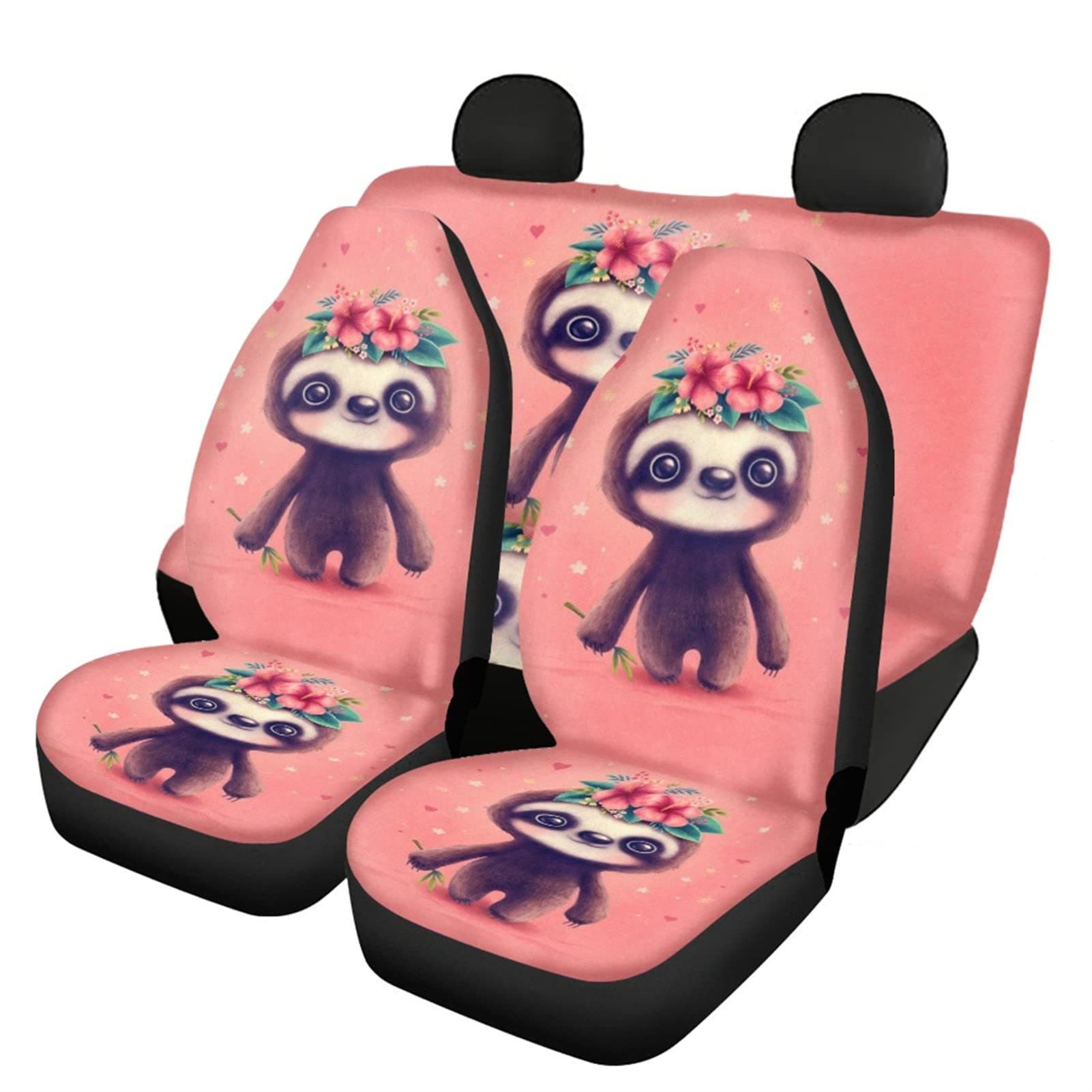Cross-Border Cute Sloth Car Accessories Seat Cover Complete Set of Car Front and Rear Seat Covers Seat Cushions Printed with Pictures
