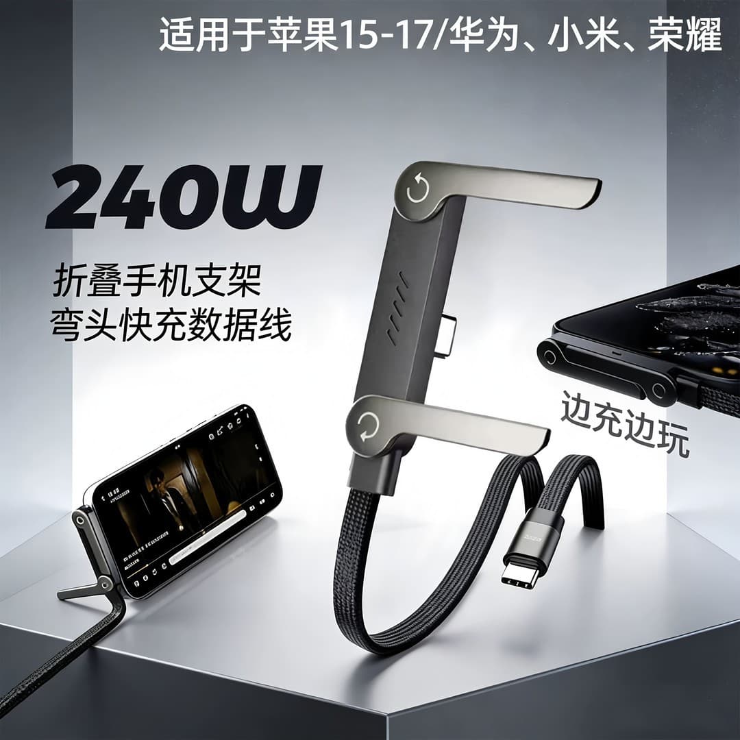 Type-c elbow super fast charging data cable 240w bracket cable suitable for Apple 16/17 Xiaomi Huawei Honor