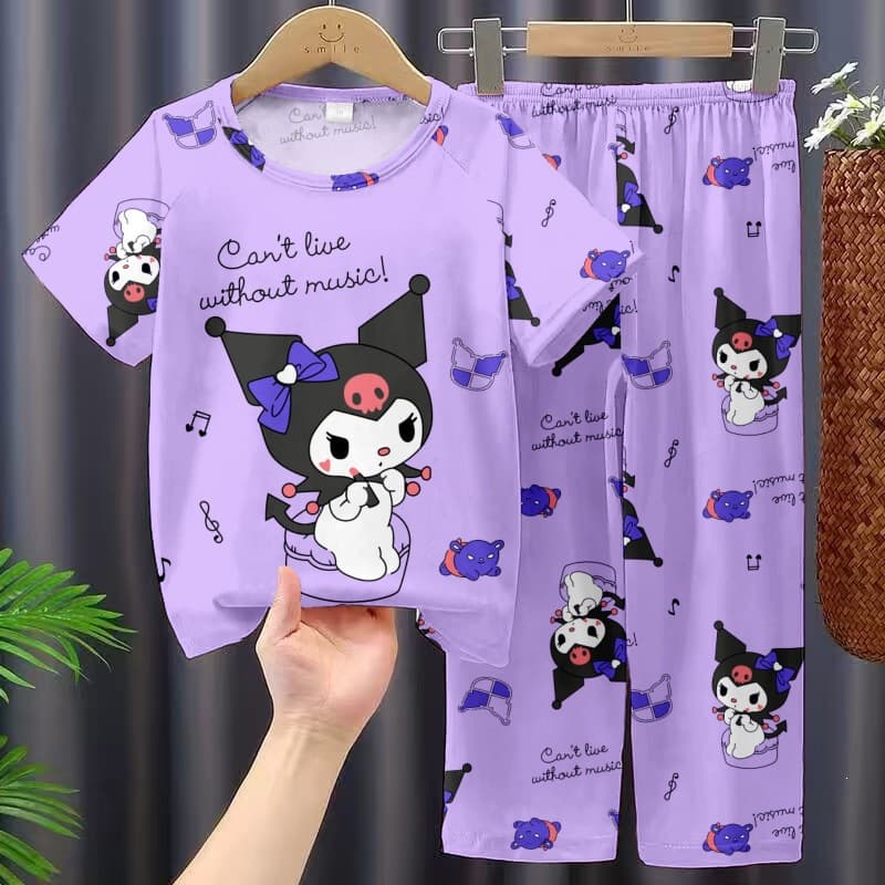 Southeast Asian Children's Pajama Set for Girls, Summer Thin Short-Sleeve Long Pants Homewear, Air Conditioning Outfit for Older Girls