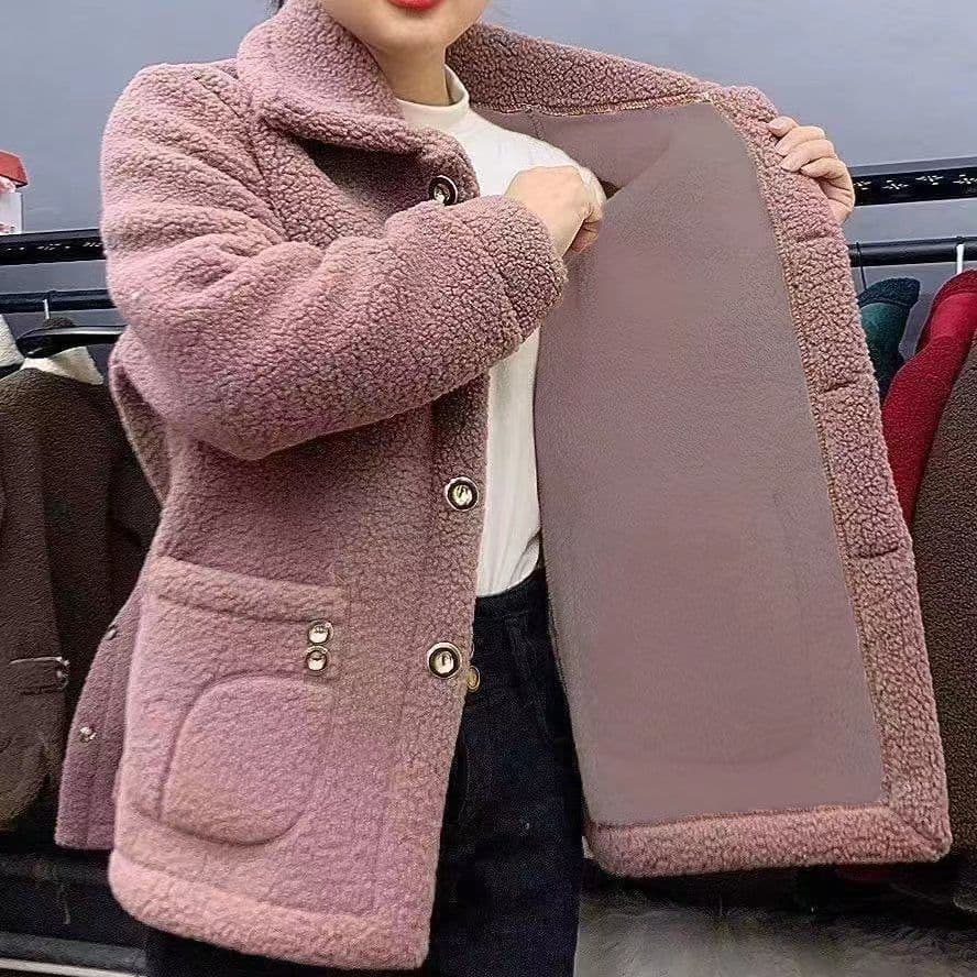 Fleece-Lined Thickened Faux Shearling Fur Mom Style Mid-Length Coat Fur Warm Jacket Women