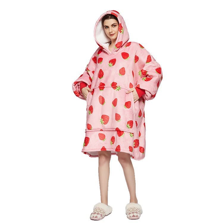 Cross-border Christmas Pajama Robe for Women, Flannel Extra-Long Vertical Pocket Hoodie Blanket, Lazy Blanket