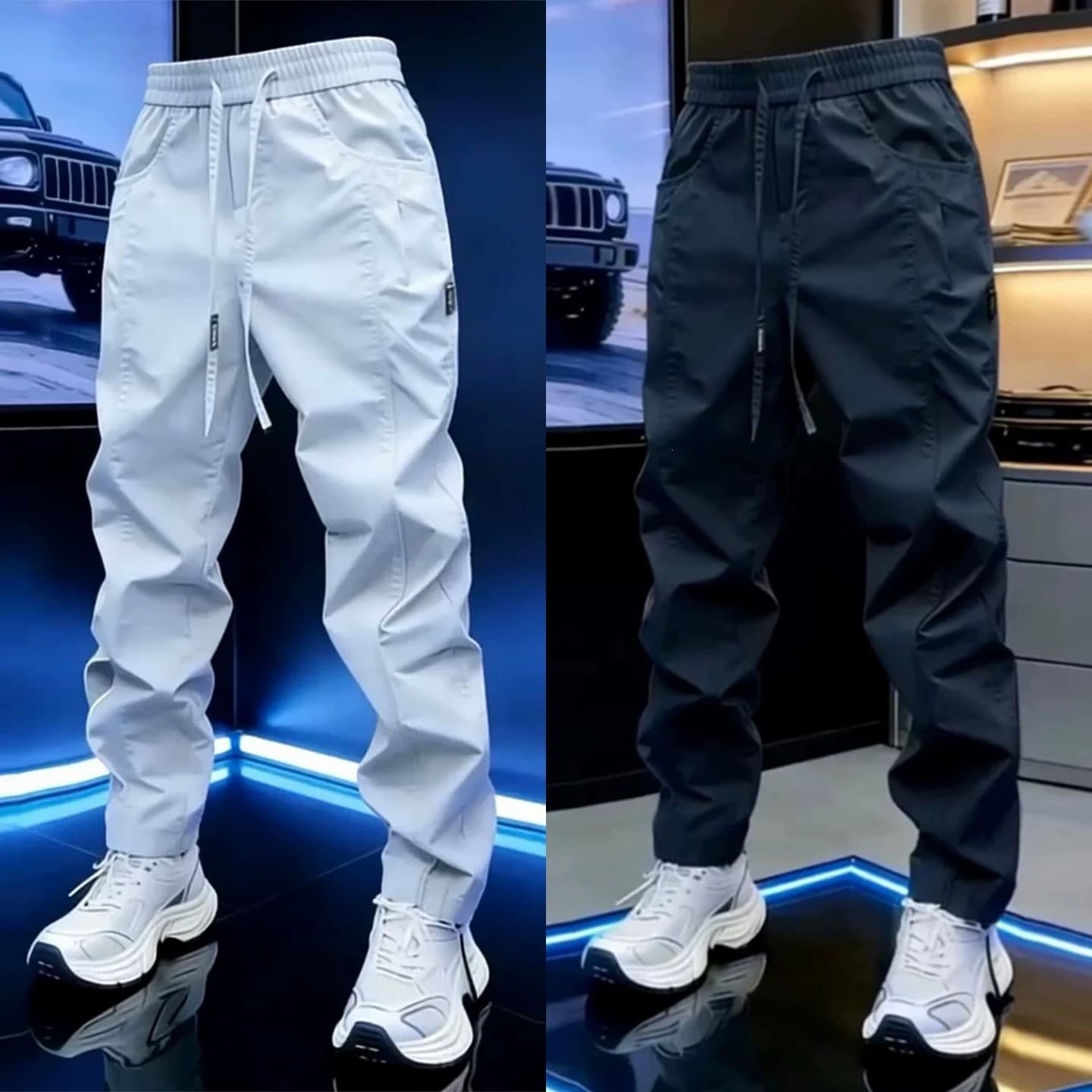 2026 Summer New Casual Pants Leg-Legging Sports Pants Drawstring Solid Color Versatile Slim Men's Thin Pants Men's Summer