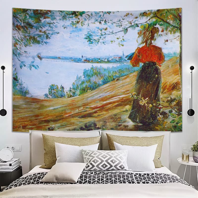 Vintage Oil Painting Art Backdrop Cloth for Bedroom Headboard Decoration, Dorm Room Setup, High-End Wall Hanging Fabric