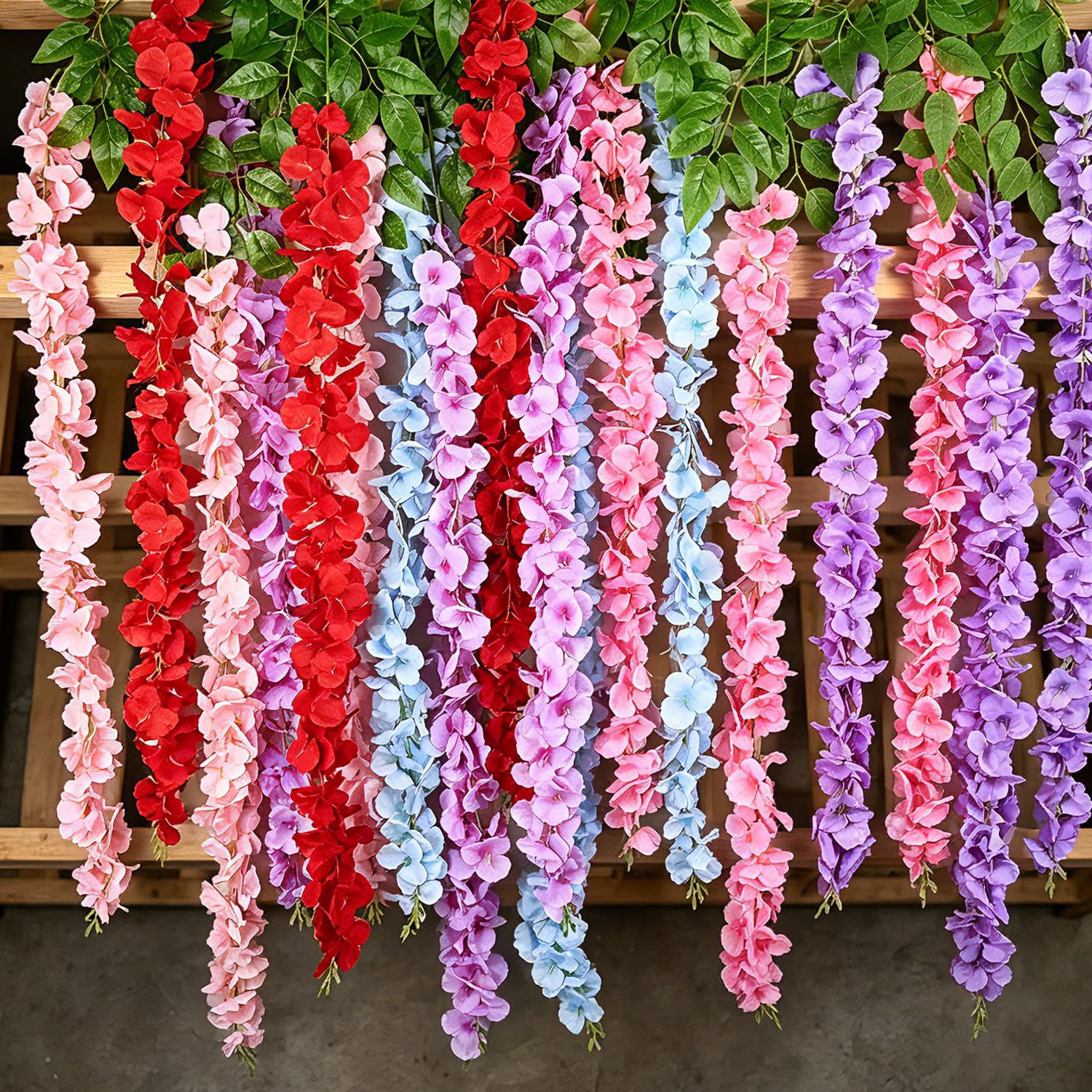 Cross-border High-end Simulation Wisteria Flower, Dense Large-Leaf Bean Flower, Pear Flower Scene Decoration Layout Artificial Flowers Wholesale