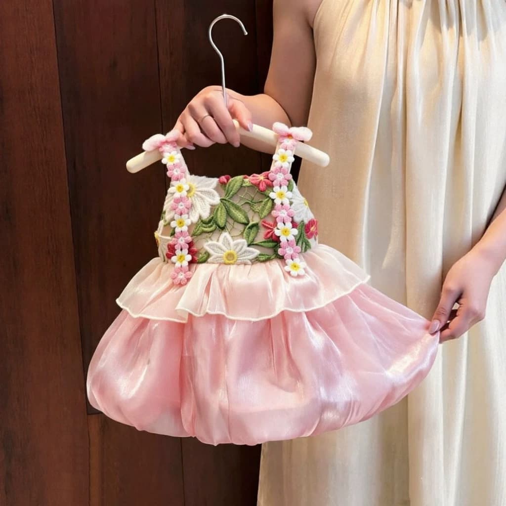 Pink Floral Strap Dress Sweet and Adorable New Style Beautiful First Birthday Dress Fairy and Gorgeous